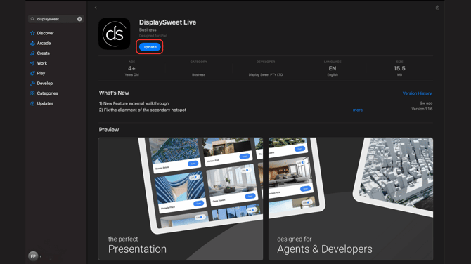 Display Sweet live update App store